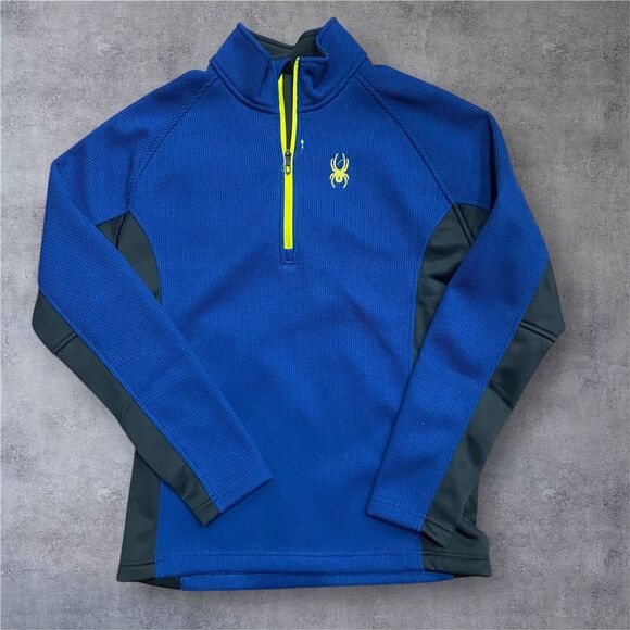 Spyder 1/4 Zip Waffle Knit Outdoors Jacket Royal Blue Yellow NWOT Men's Size L - Picture 1 of 10